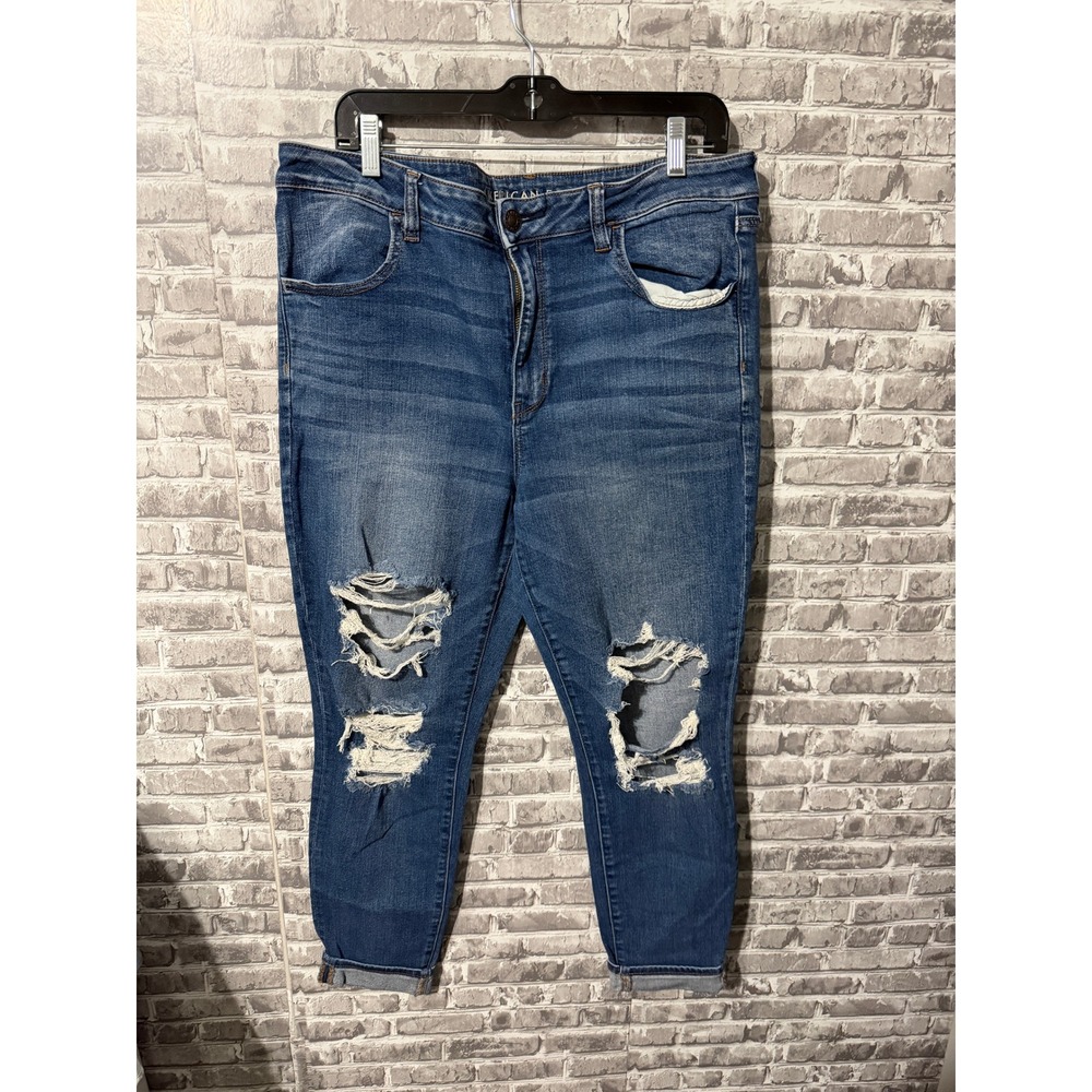 American Eagle Hi-Rise Jegging Ne(x)t Level Stretch Distressed Jeans Blue Sz 18
